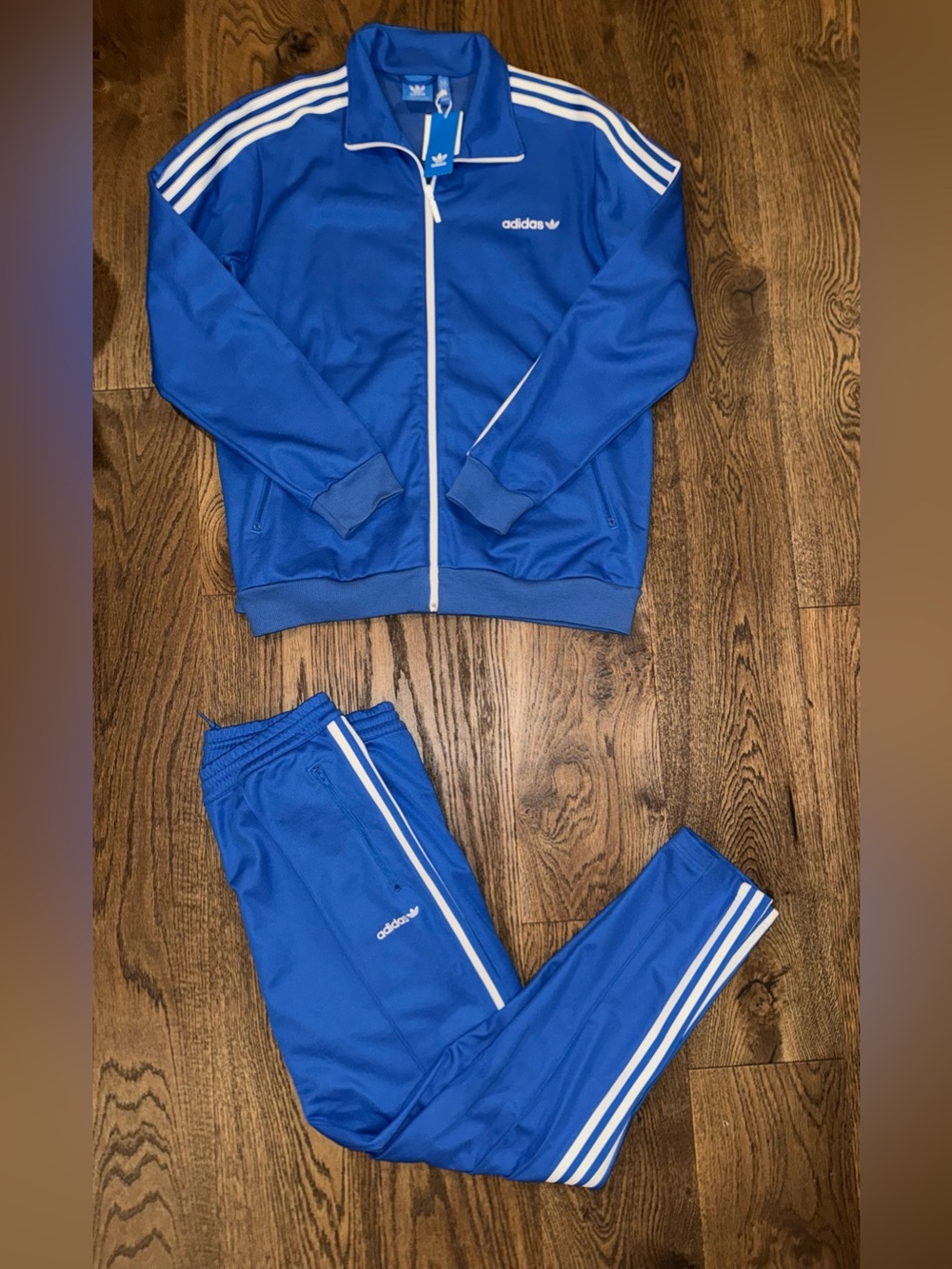 Adidas Tracksuit Set Mens XL Blue White Trefoil 3-Stripes Zip Jacket Pants